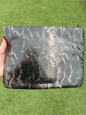 BCBGeneration Black and Gray Faux Snakeskin Clutch